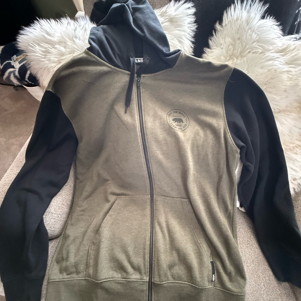 Vans Olive and Black Zip-Up Hoodie